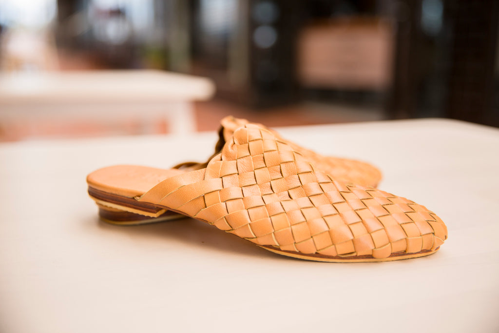 Leather weave mules sales