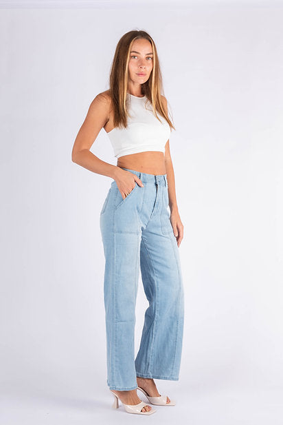 DENIM ~ Wide Leg Light Blue Denim with front seam