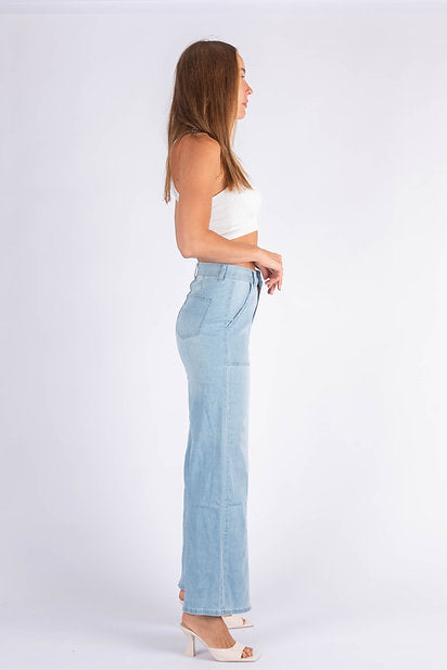 DENIM ~ Wide Leg Light Blue Denim with front seam