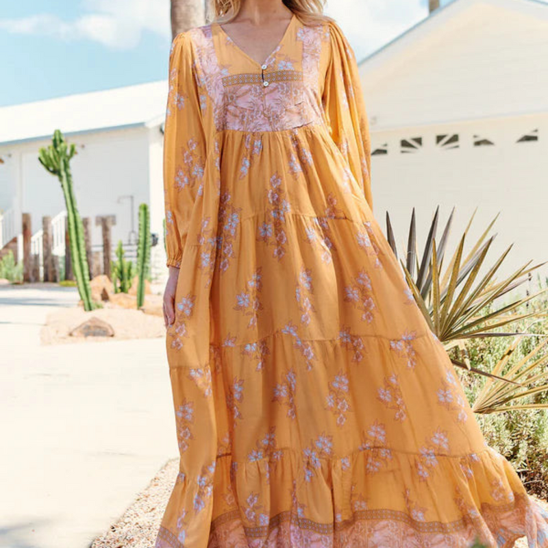 JAASE ~ Mango Paper Crane Print Meadow Maxi Dress