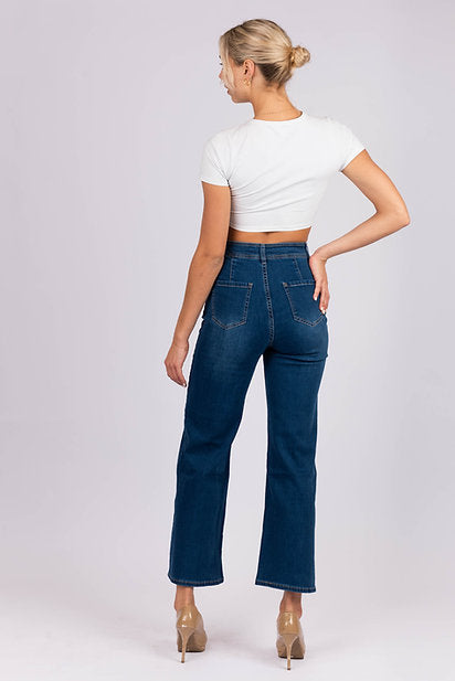 DENIM ~ Wide Leg Dark Blue Denim