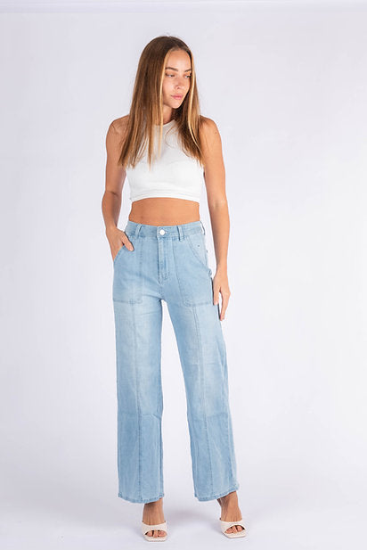 DENIM ~ Wide Leg Light Blue Denim with front seam