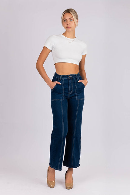 DENIM ~ Wide Leg Dark Blue with centre seam Denim