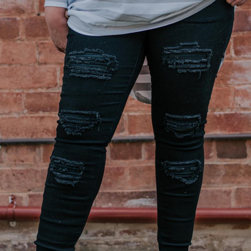 DENIM ~ Black Distressed with Underlay