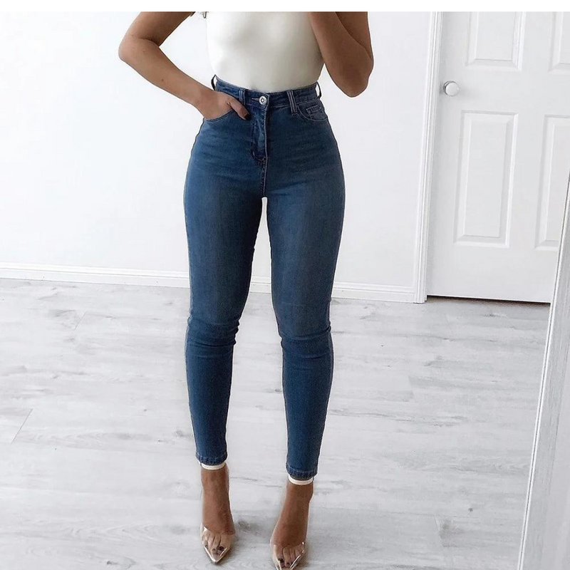 DENIM ~ High waisted blue denim