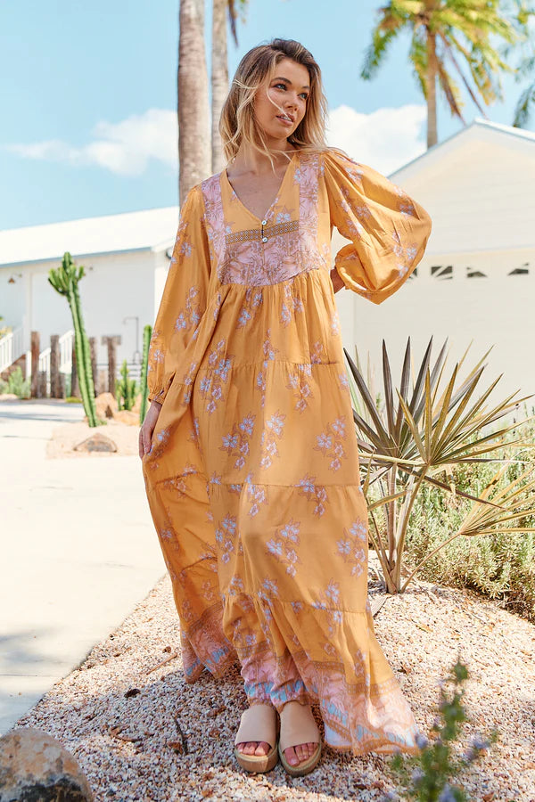 JAASE ~ Mango Paper Crane Print Meadow Maxi Dress