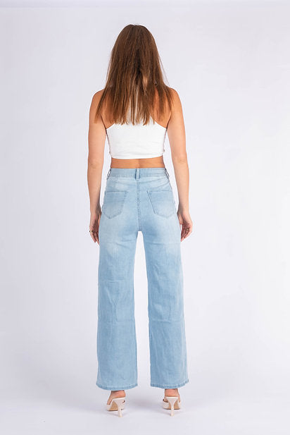 DENIM ~ Wide Leg Light Blue Denim with front seam