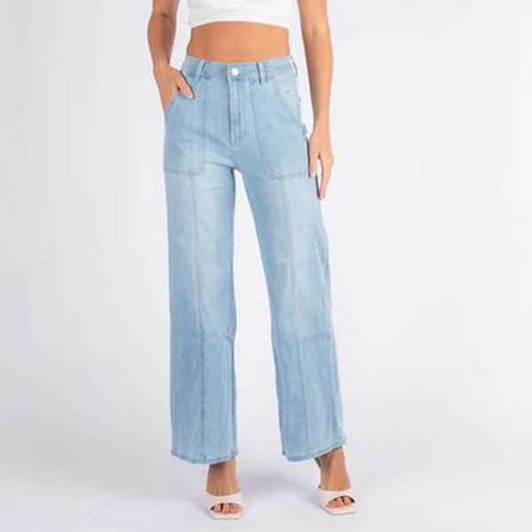 DENIM ~ Wide Leg Light Blue Denim with front seam