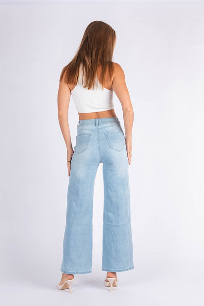 DENIM ~ Wide Leg Light Blue Denim with front seam