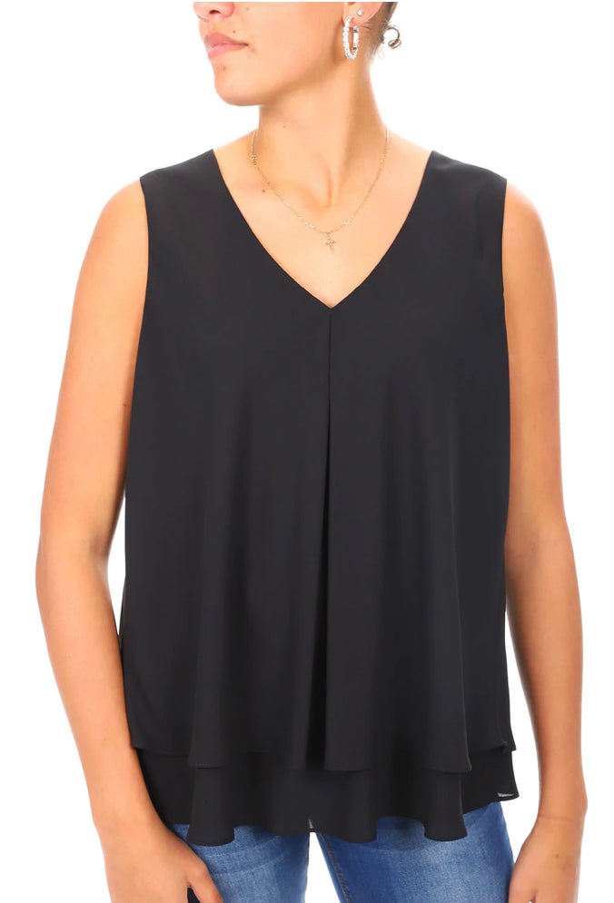 Frank Lyman ~ Black Woven Double Layer Cami Top