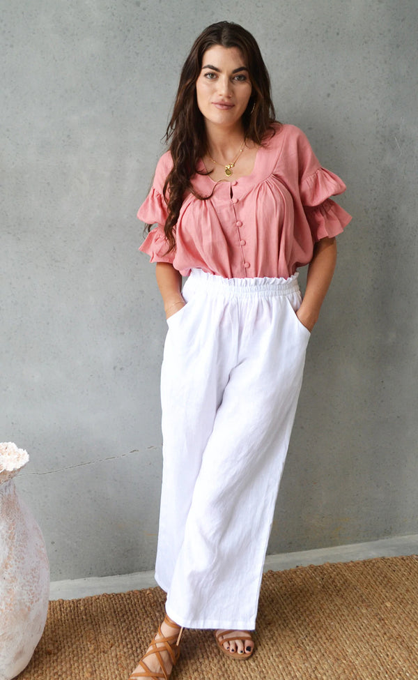 House of Lacuna ~ Pure White Linen Marrakesh Boho Pants